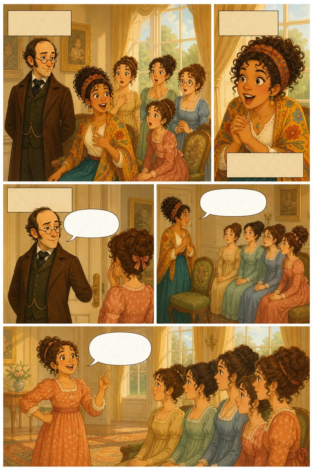 Pride and Prejudice, illustrated page 12: The astonishment of the ladies was just what he wished…