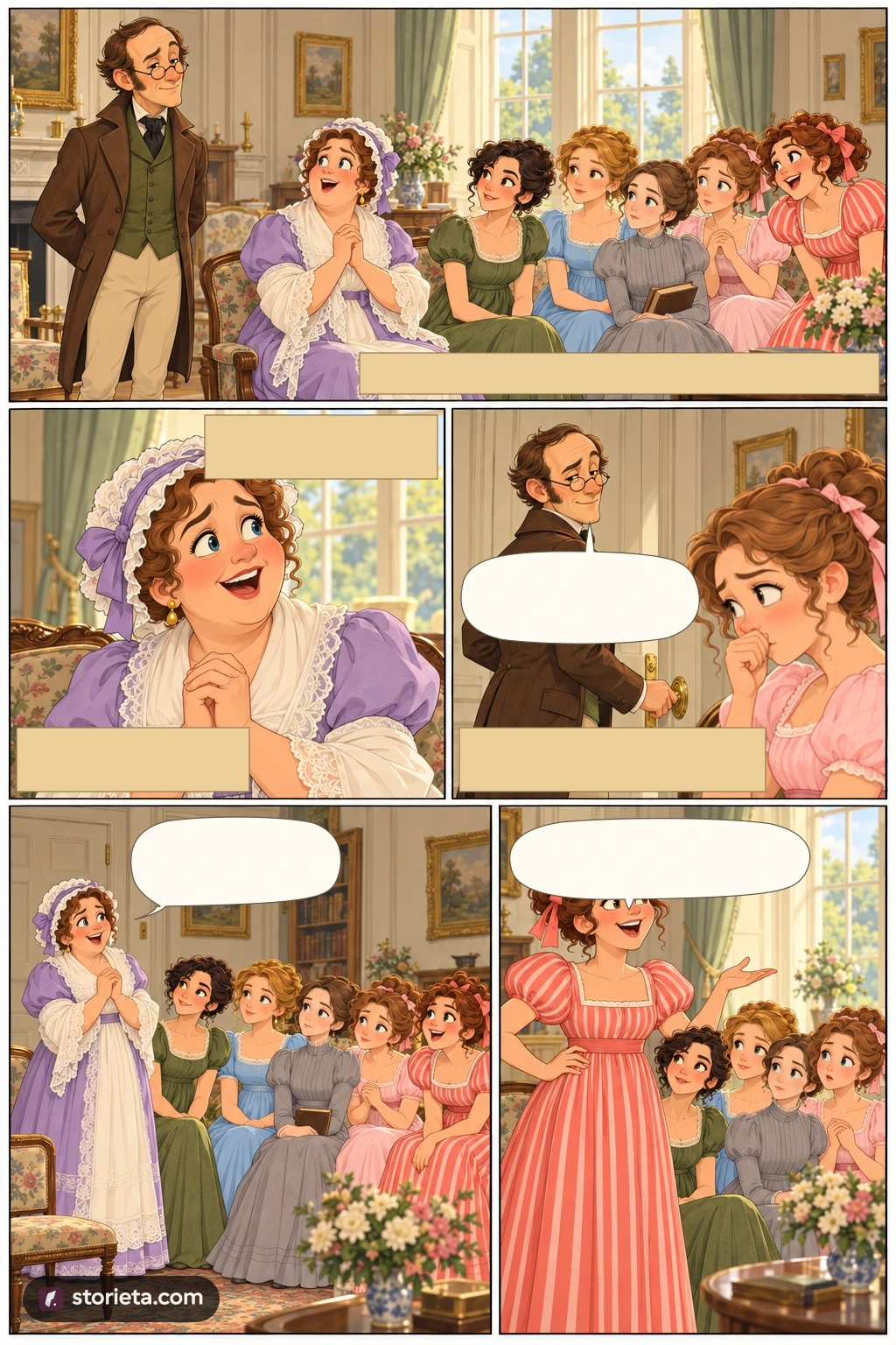 Pride and Prejudice, illustrated page 12: The ladies were astonished, just as he wished.