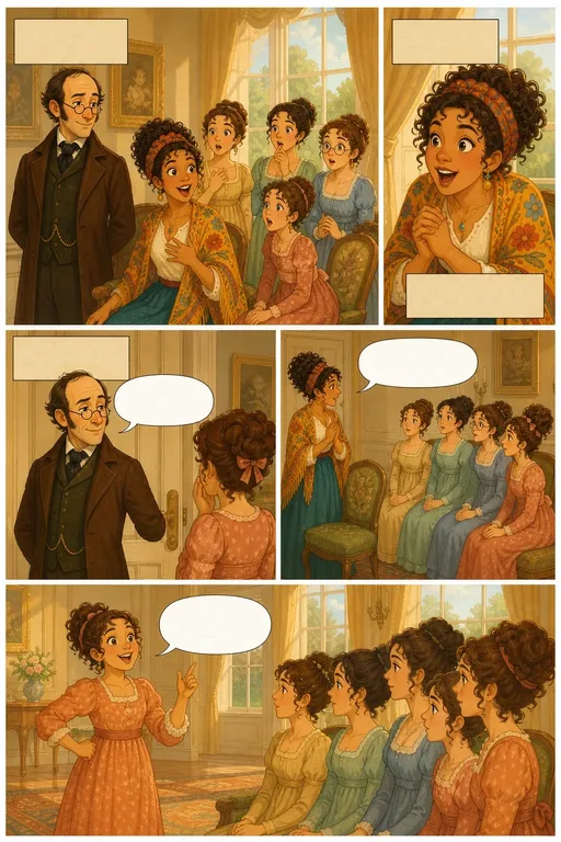 Pride and Prejudice, illustrated page 12: The astonishment of the ladies was just what he wished…