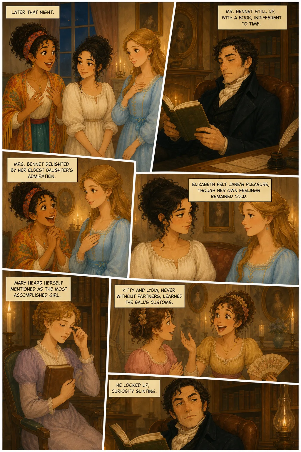 Pride and Prejudice, illustrated page 13: Later that night.