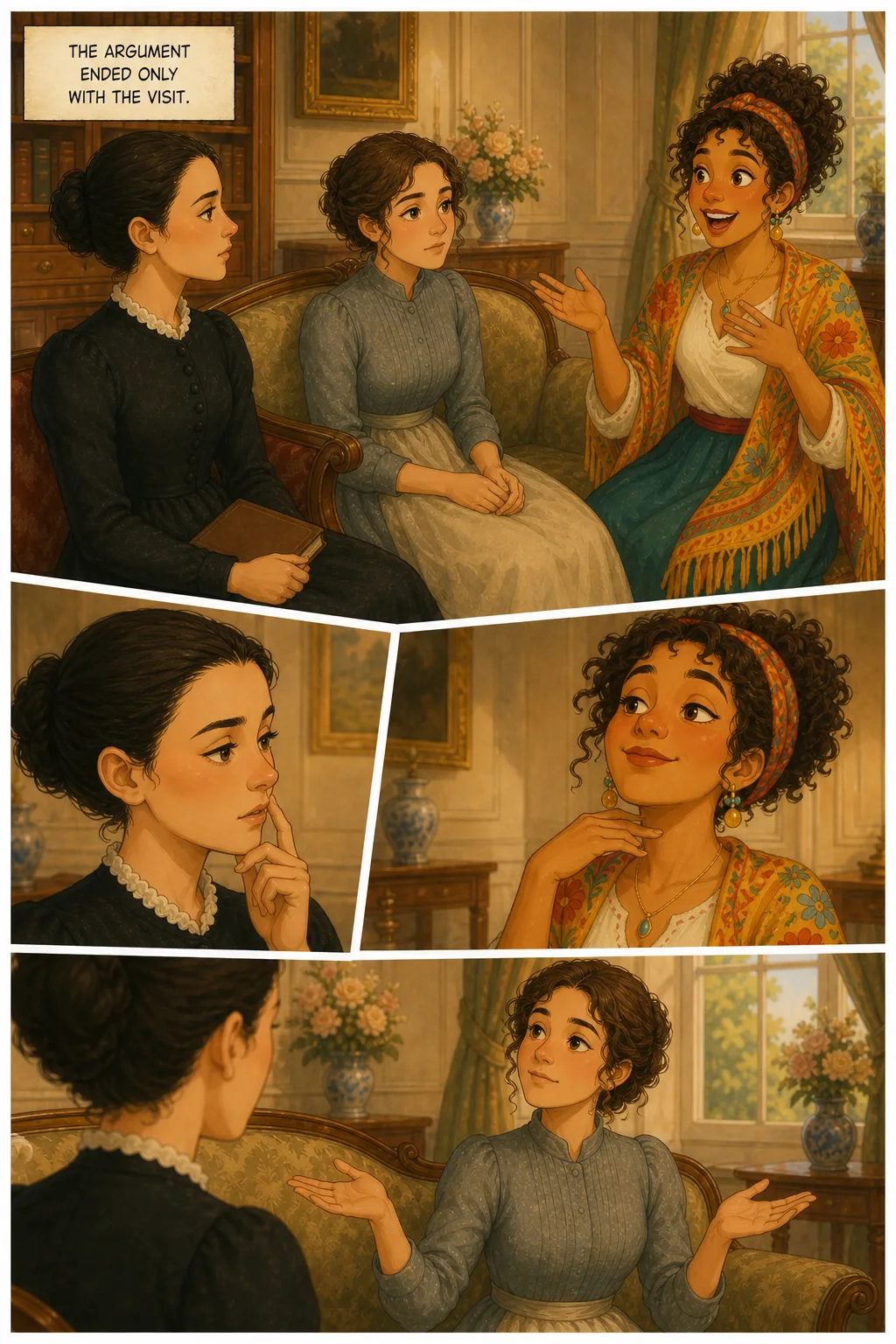 Pride and Prejudice, illustrated page 25: The argument ended only with the visit.