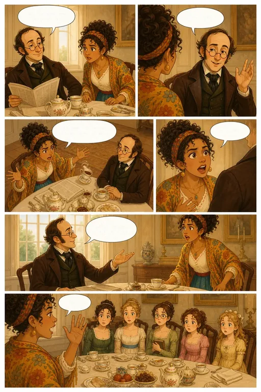 Pride and Prejudice, illustrated page 9: Then, my dear, you may have the advantage of your friend…
