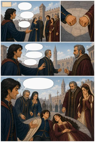 A drawn page from the comic edition of Romeo and Juliet