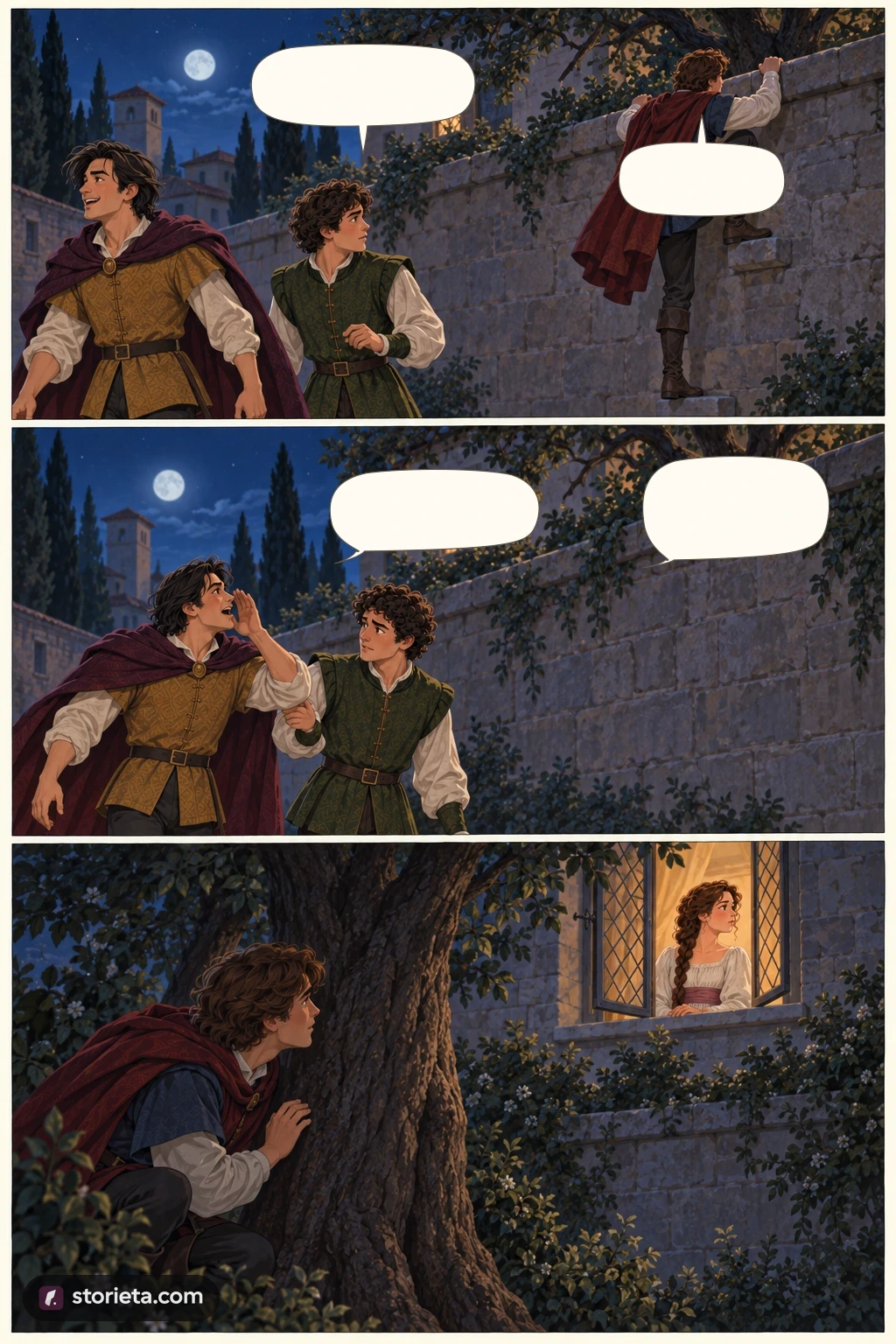 Romeo and Juliet, illustrated page 14: Romeo! Where are you going?