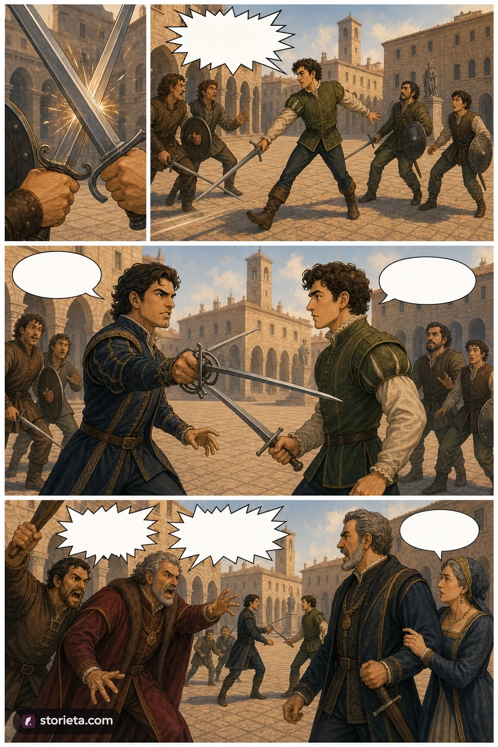 Romeo and Juliet, illustrated page 4: Part, fools! put up your swords, you know not what you do.