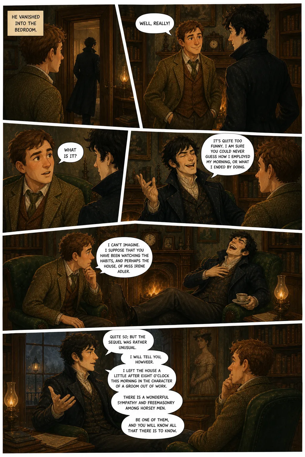 The Adventures of Sherlock Holmes, illustrated page 16: He vanished into the bedroom.