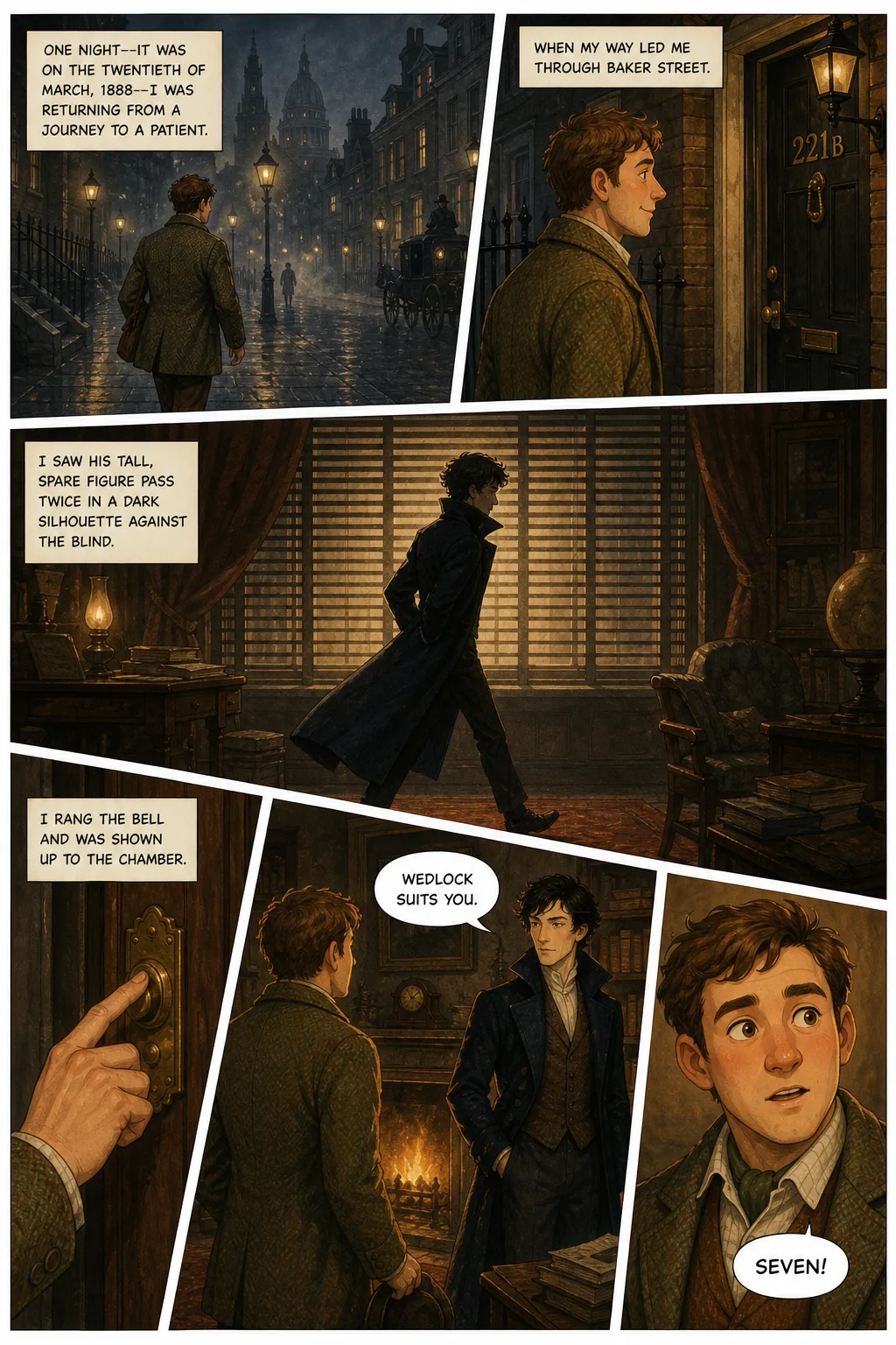 The Adventures of Sherlock Holmes, illustrated page 3: One night—it was on the twentieth of March, 1888—I was returning from a journey to a patient.