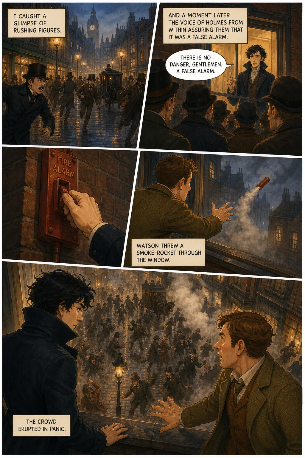 The Adventures of Sherlock Holmes, illustrated page 25: I caught a glimpse of rushing figures,