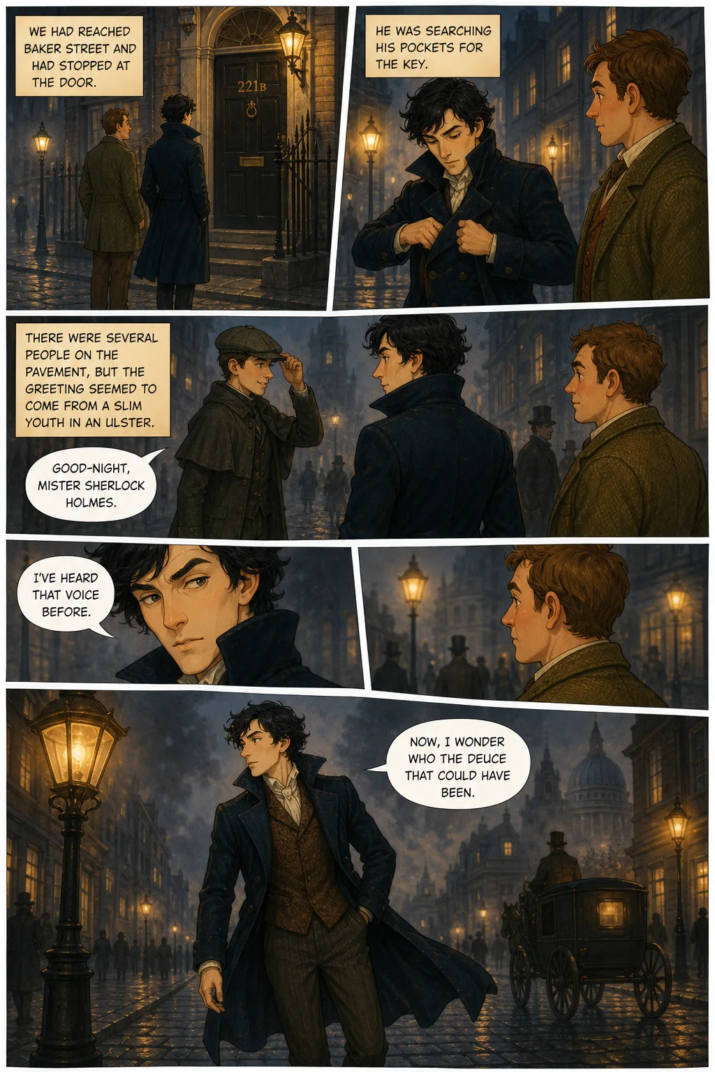 The Adventures of Sherlock Holmes, illustrated page 28: We had reached Baker Street and had stopped at the door.