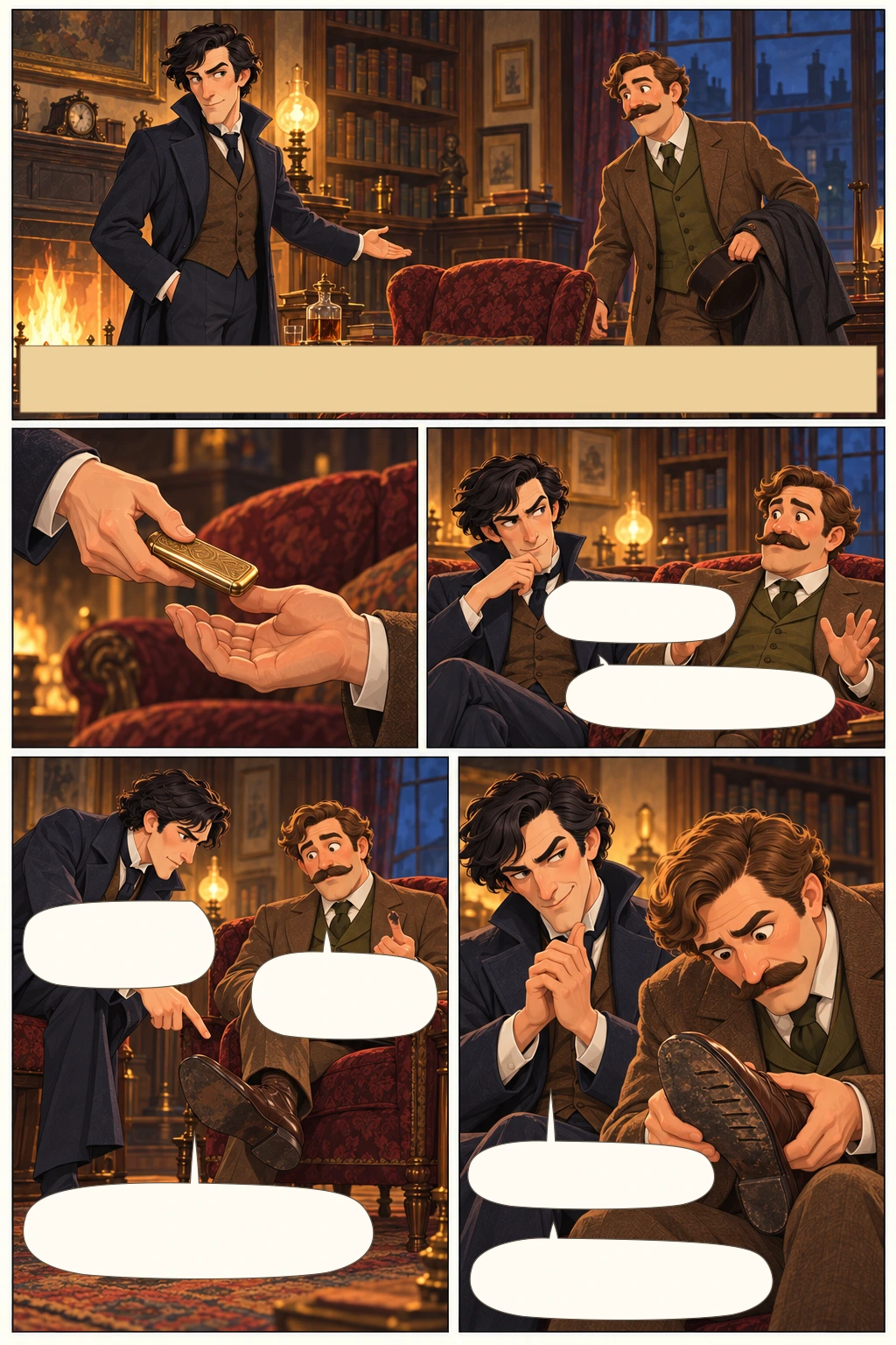 The Adventures of Sherlock Holmes, illustrated page 3: I rang the bell. Holmes welcomed me into the room we had once shared.
