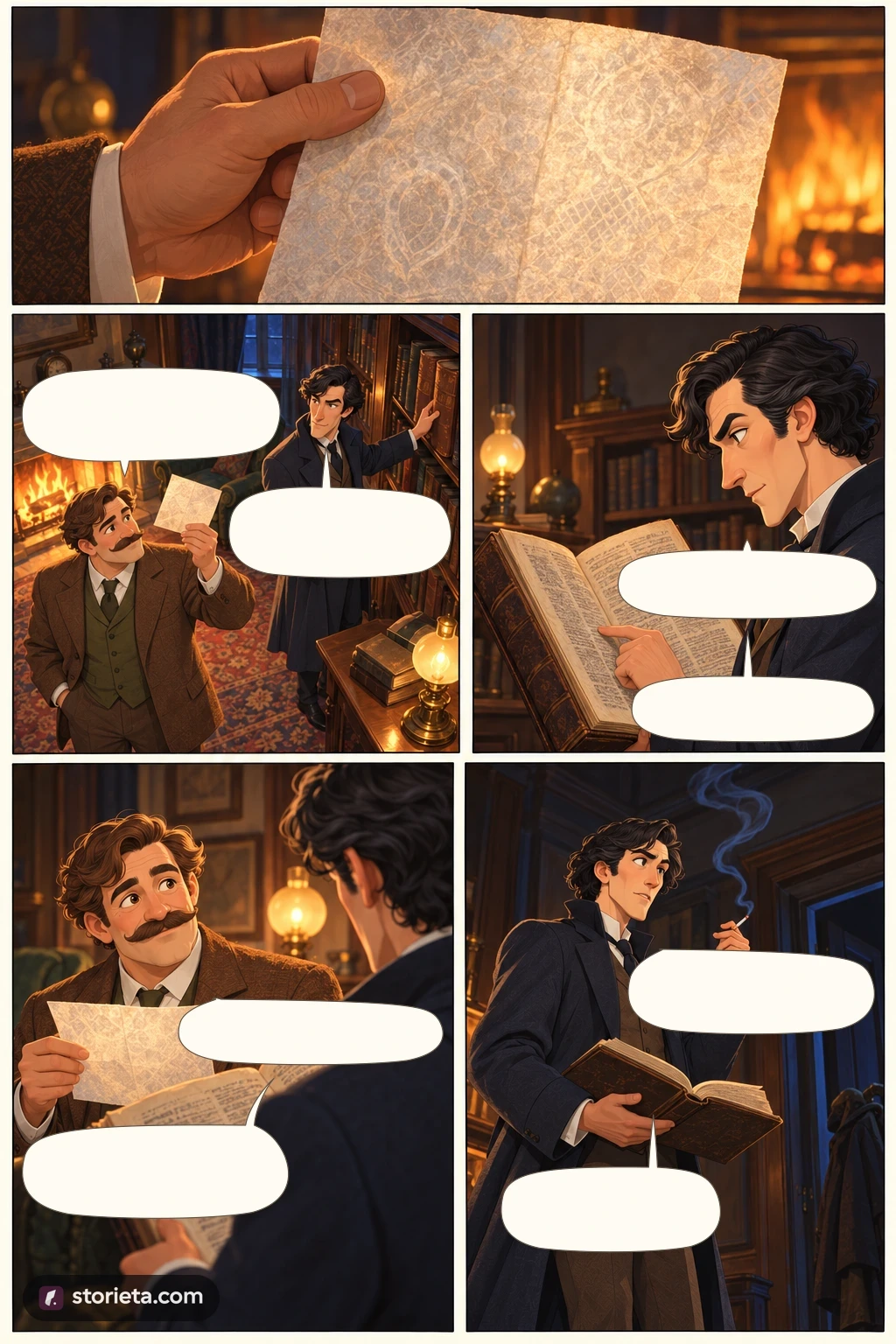 The Adventures of Sherlock Holmes, illustrated page 6: Those letters in the paper must be the maker’s initials.