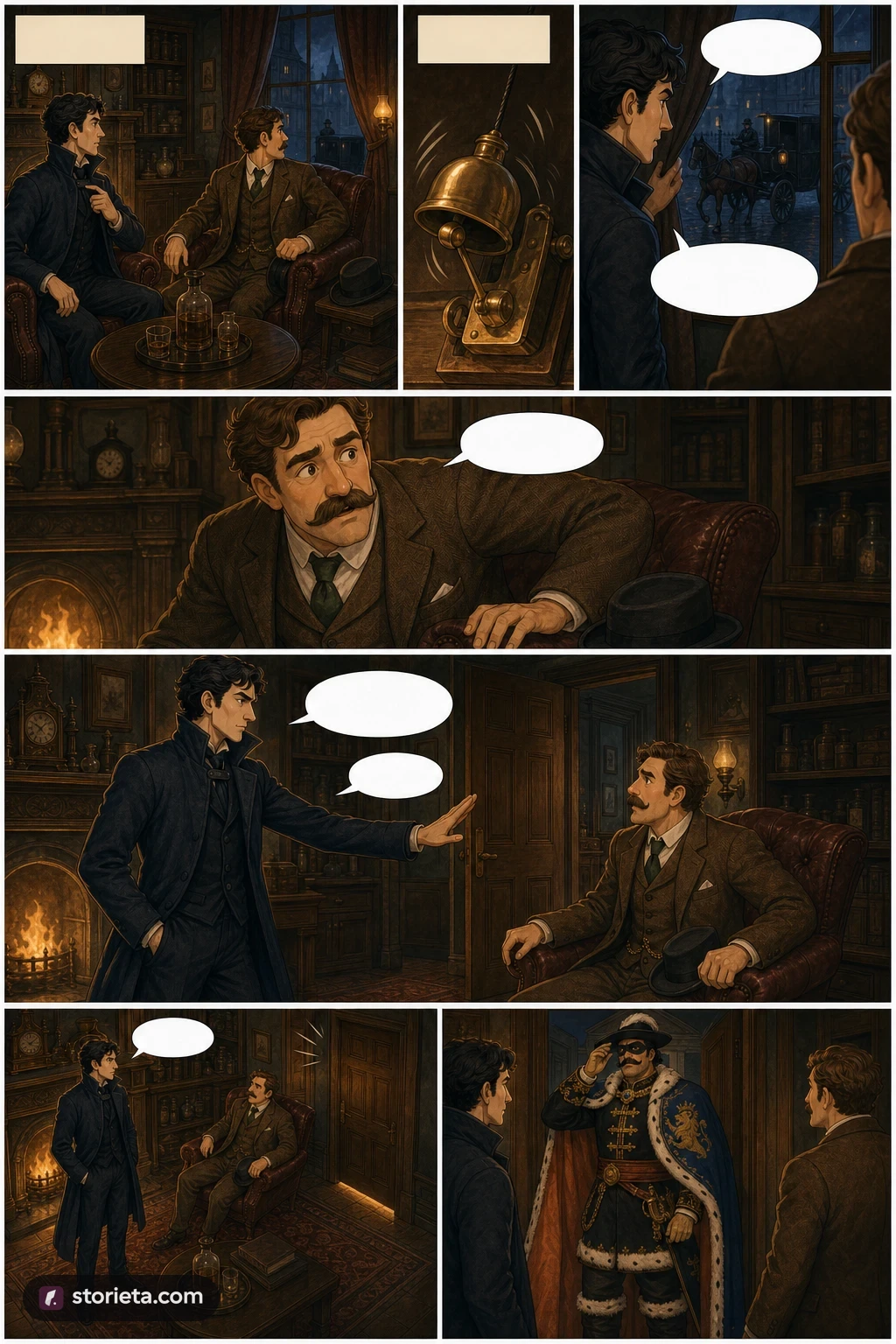 The Adventures of Sherlock Holmes, illustrated page 7: As he spoke there was the sharp sound of horses’ hoofs.
