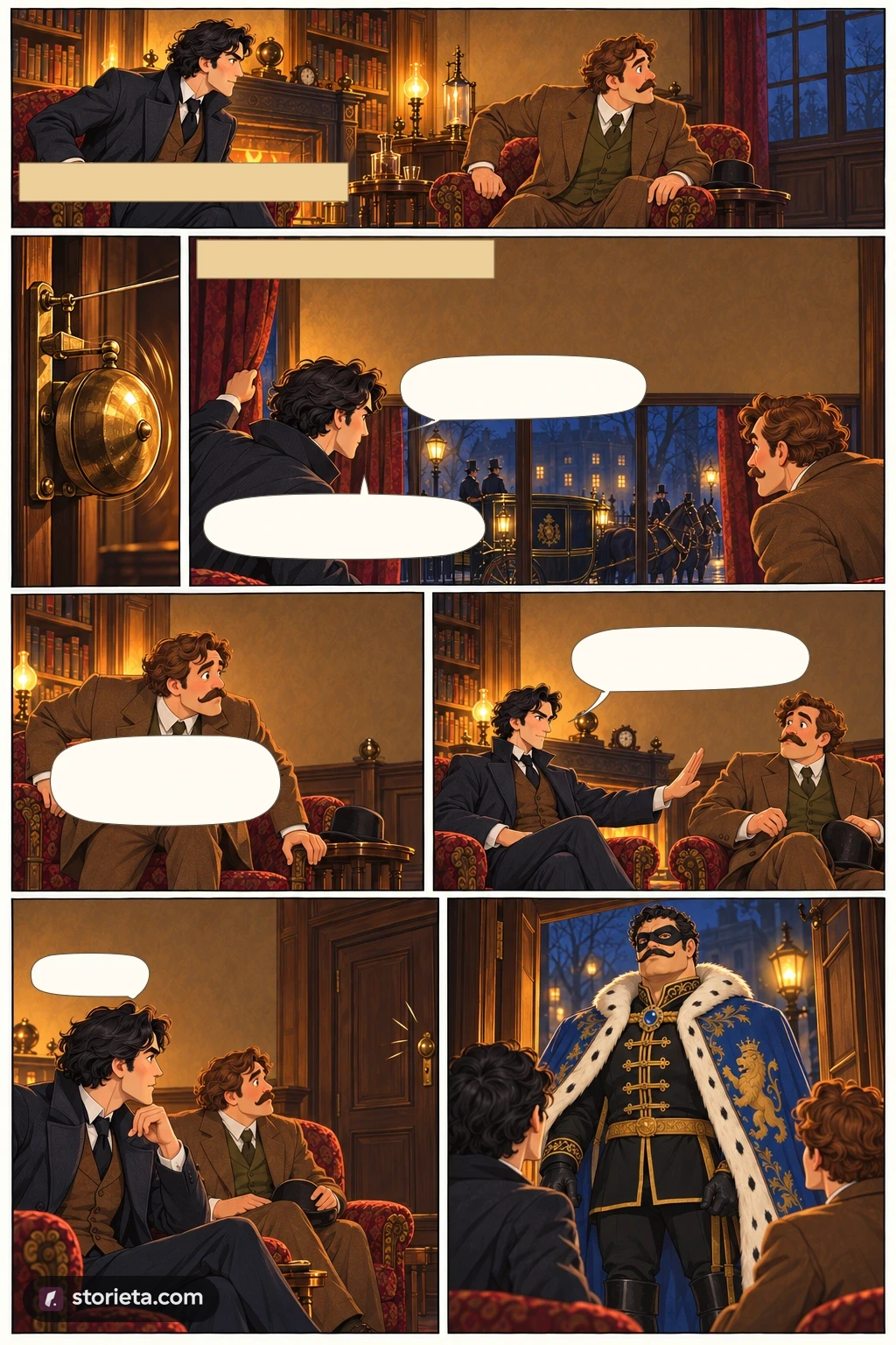 The Adventures of Sherlock Holmes, illustrated page 7: A carriage stopped outside.