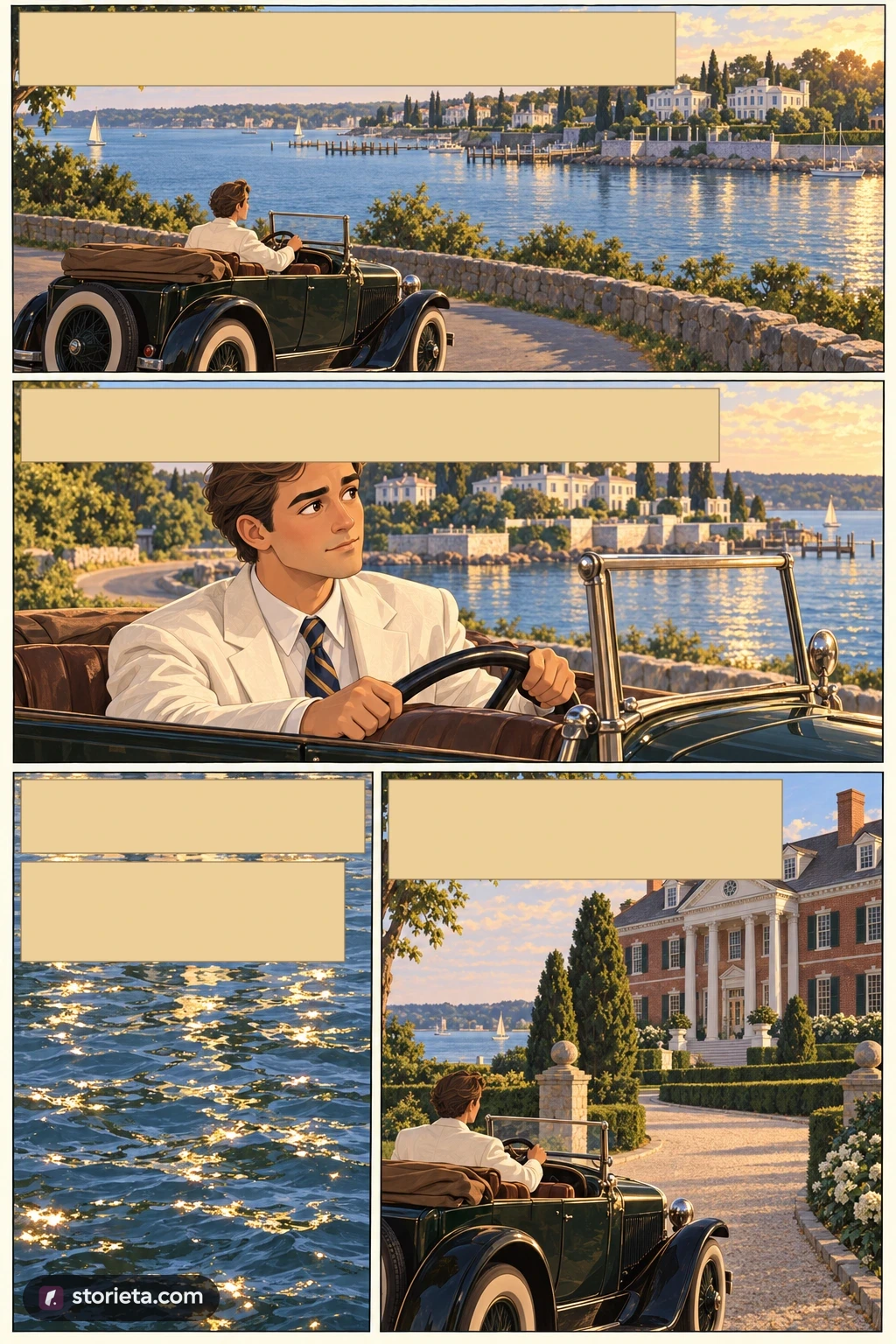The Great Gatsby, illustrated page 3: That evening I drove to East Egg for dinner with Daisy Buchanan and her husband, Tom Buchanan.