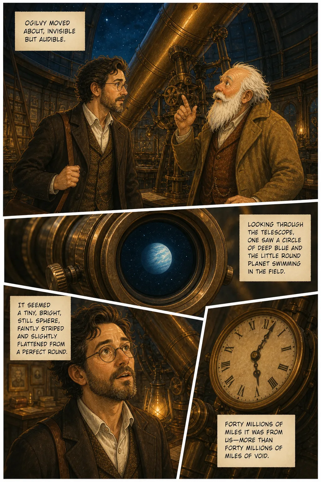 The War of the Worlds, illustrated page 4: Ogilvy moved about, invisible but audible.