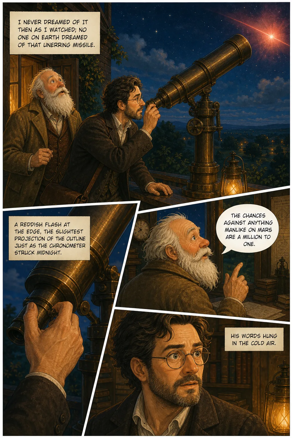 The War of the Worlds, illustrated page 5: I never dreamed of it then as I watched; no one on earth dreamed of that unerring missile.