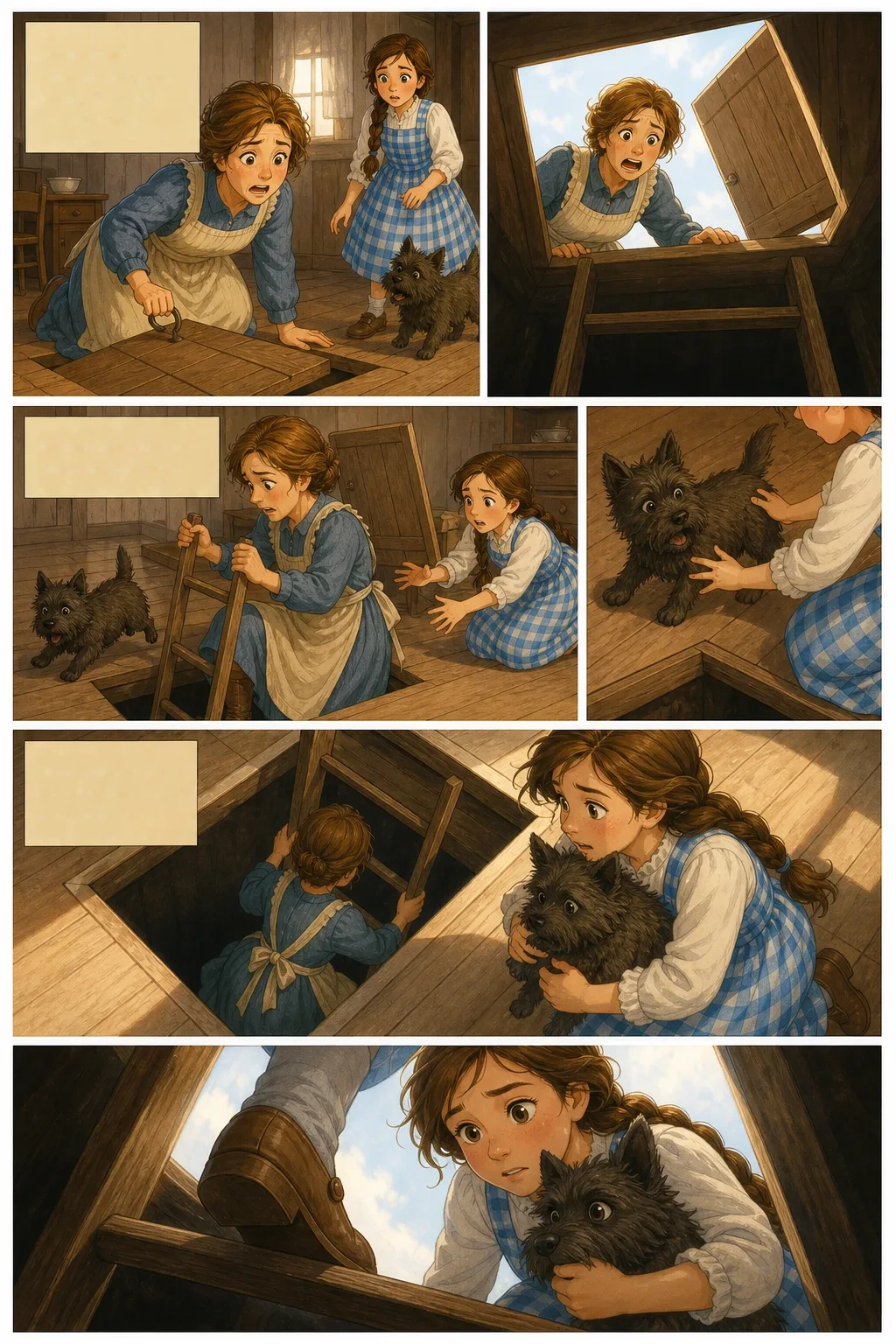 The Wonderful Wizard of Oz, illustrated page 4: Aunt Em threw open the trap-door in the floor…
