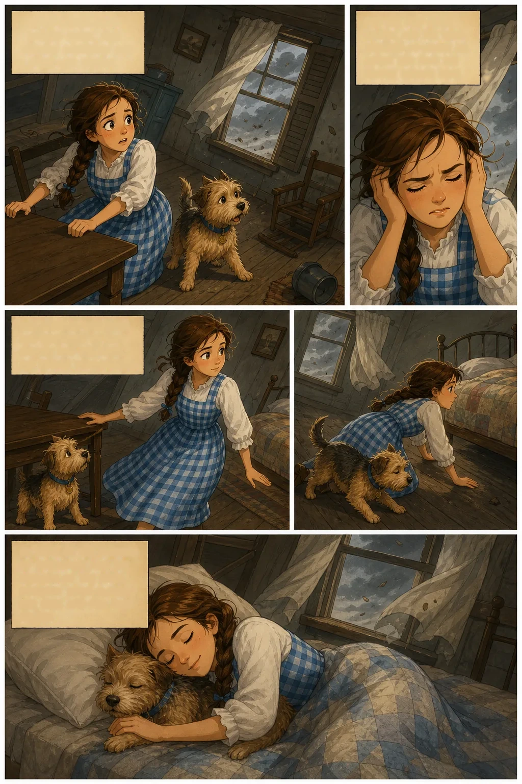 The Wonderful Wizard of Oz, illustrated page 7: Hour after hour passed, and slowly Dorothy got over her fright…