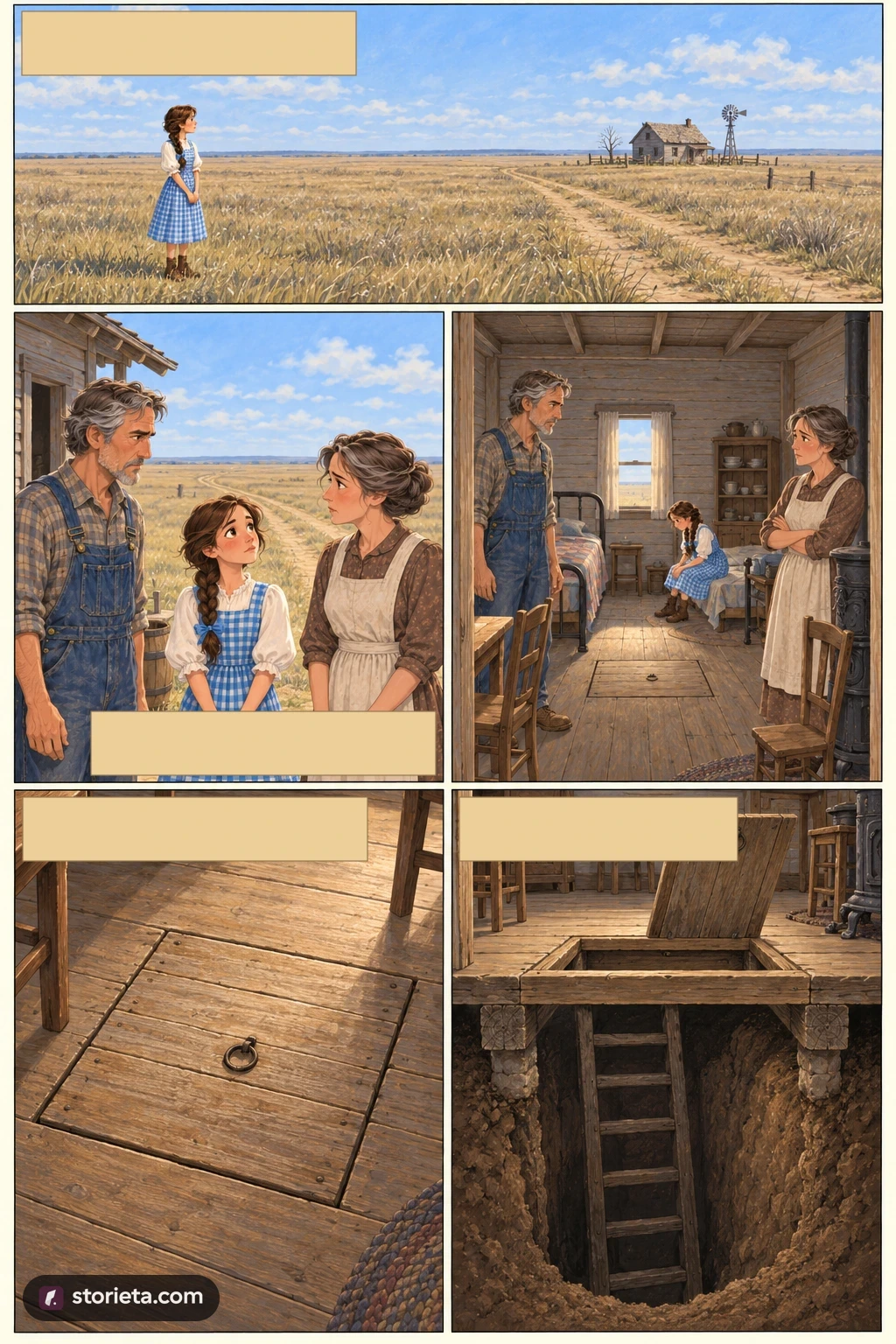 The Wonderful Wizard of Oz, illustrated page 1: Dorothy lived in the midst of the great Kansas prairies…
