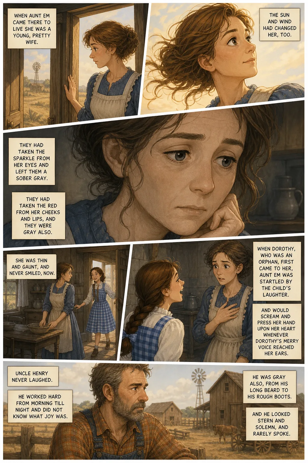 The Wonderful Wizard of Oz, illustrated page 3: When Aunt Em came there to live she was a young, pretty wife.