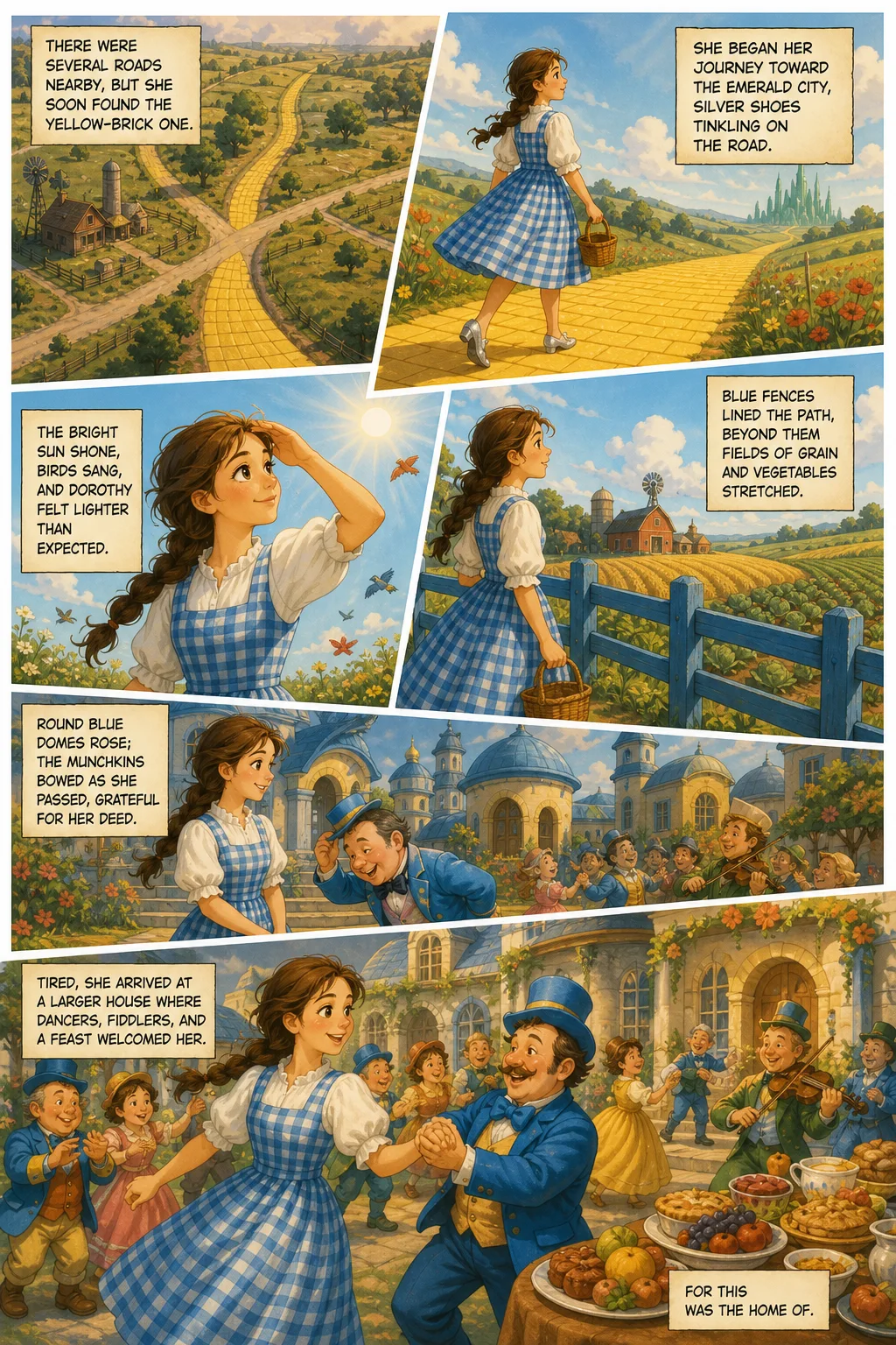 The Wonderful Wizard of Oz, illustrated page 21: There were several roads nearby, but she soon found the yellow‑brick one.