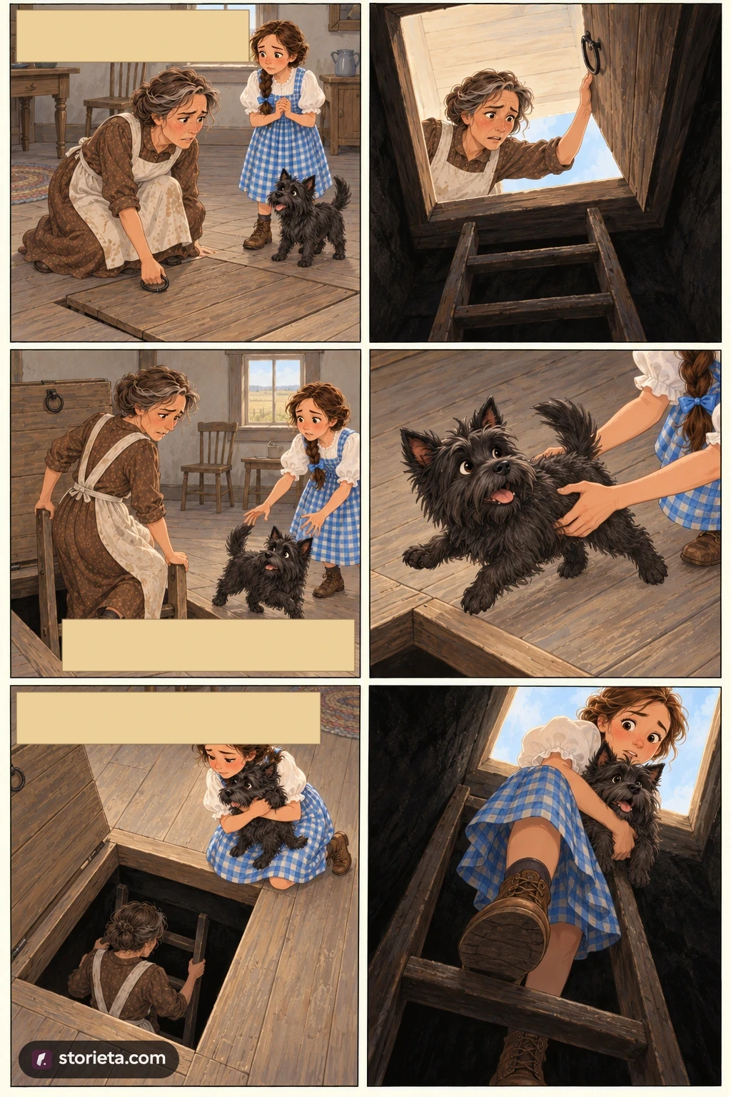 The Wonderful Wizard of Oz, illustrated page 4: Aunt Em threw open the trap-door in the floor…