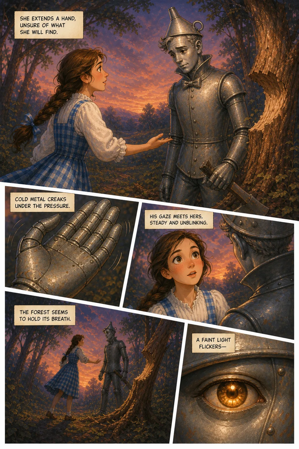 The Wonderful Wizard of Oz, illustrated page 32: She extends a hand, unsure of what she will find.