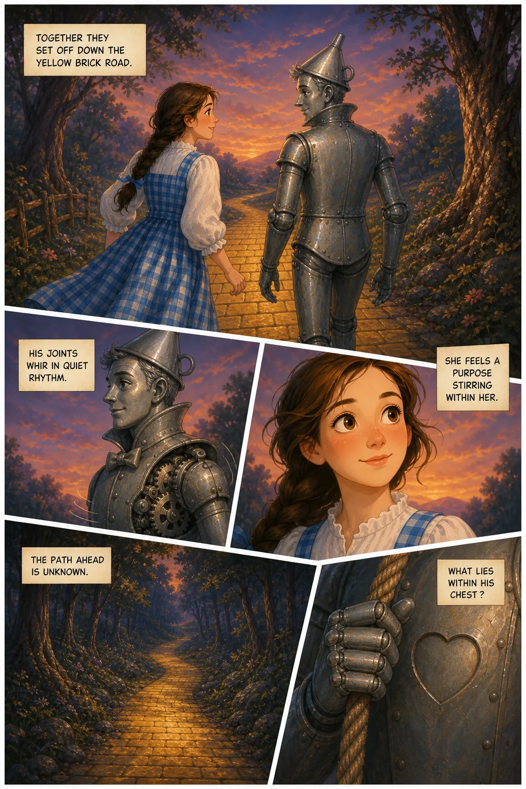 The Wonderful Wizard of Oz, illustrated page 33: Together they set off down the yellow brick road.