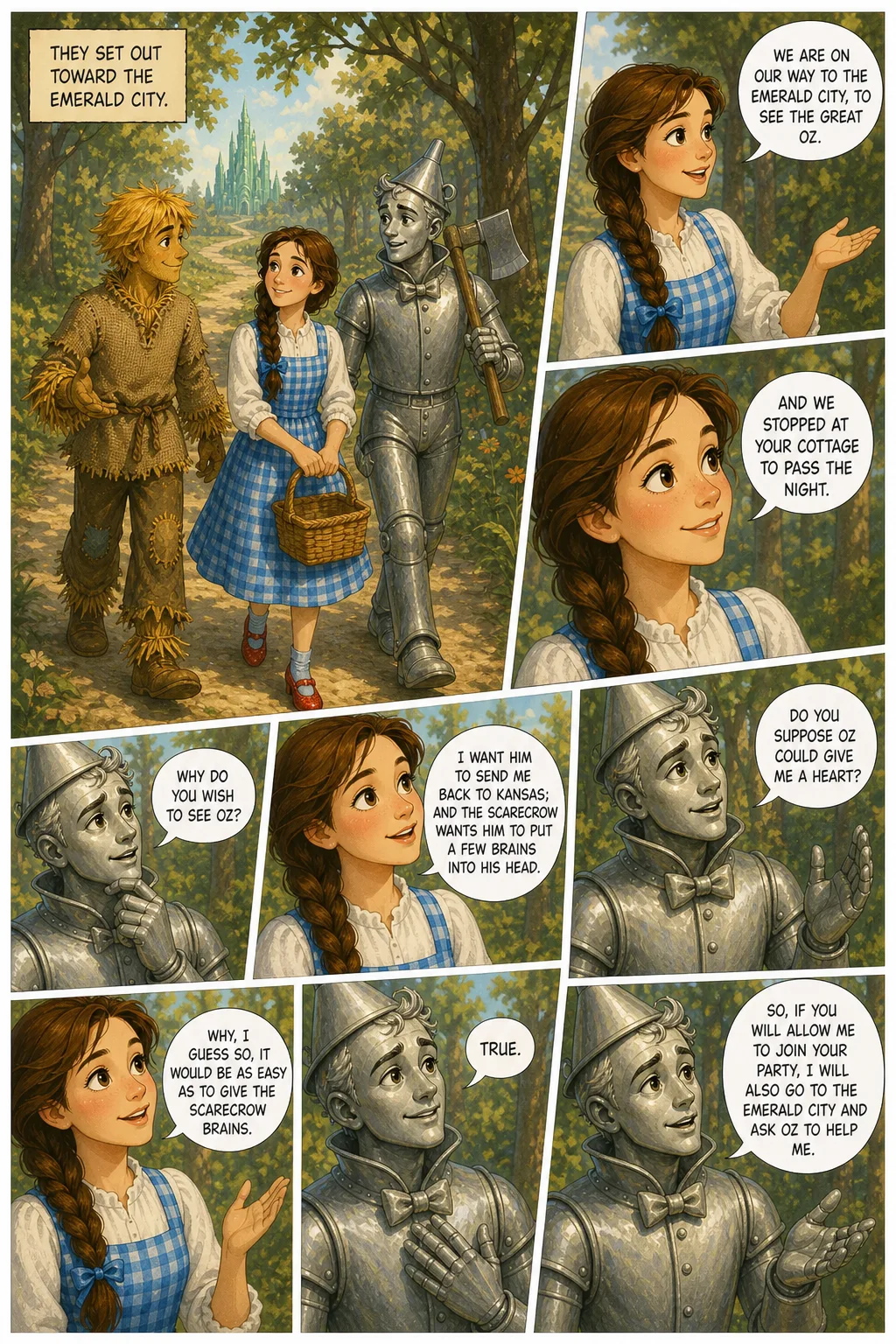 The Wonderful Wizard of Oz, illustrated page 39: They set out toward the Emerald City.