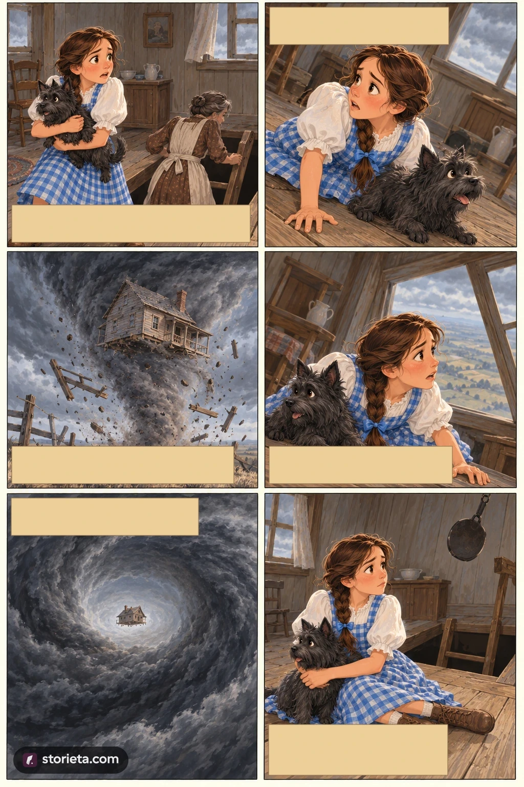 The Wonderful Wizard of Oz, illustrated page 5: Halfway across the room, Dorothy heard a great shriek from the wind.