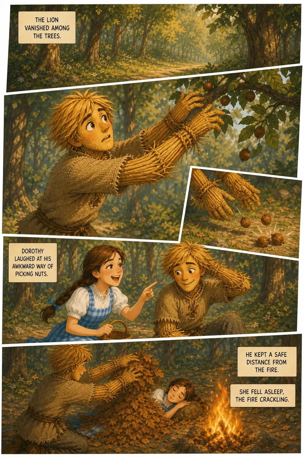 The Wonderful Wizard of Oz, illustrated page 49: The Lion vanished among the trees.