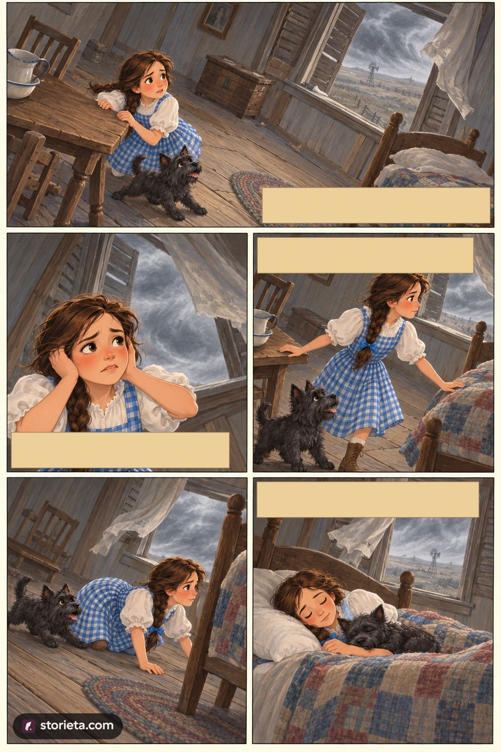 The Wonderful Wizard of Oz, illustrated page 7: Hour after hour passed, and slowly Dorothy got over her fright…