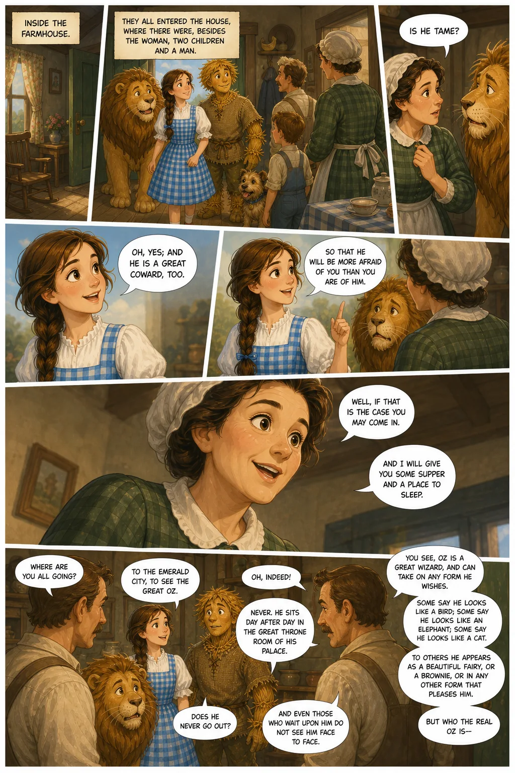 The Wonderful Wizard of Oz, illustrated page 70: Inside the farmhouse.