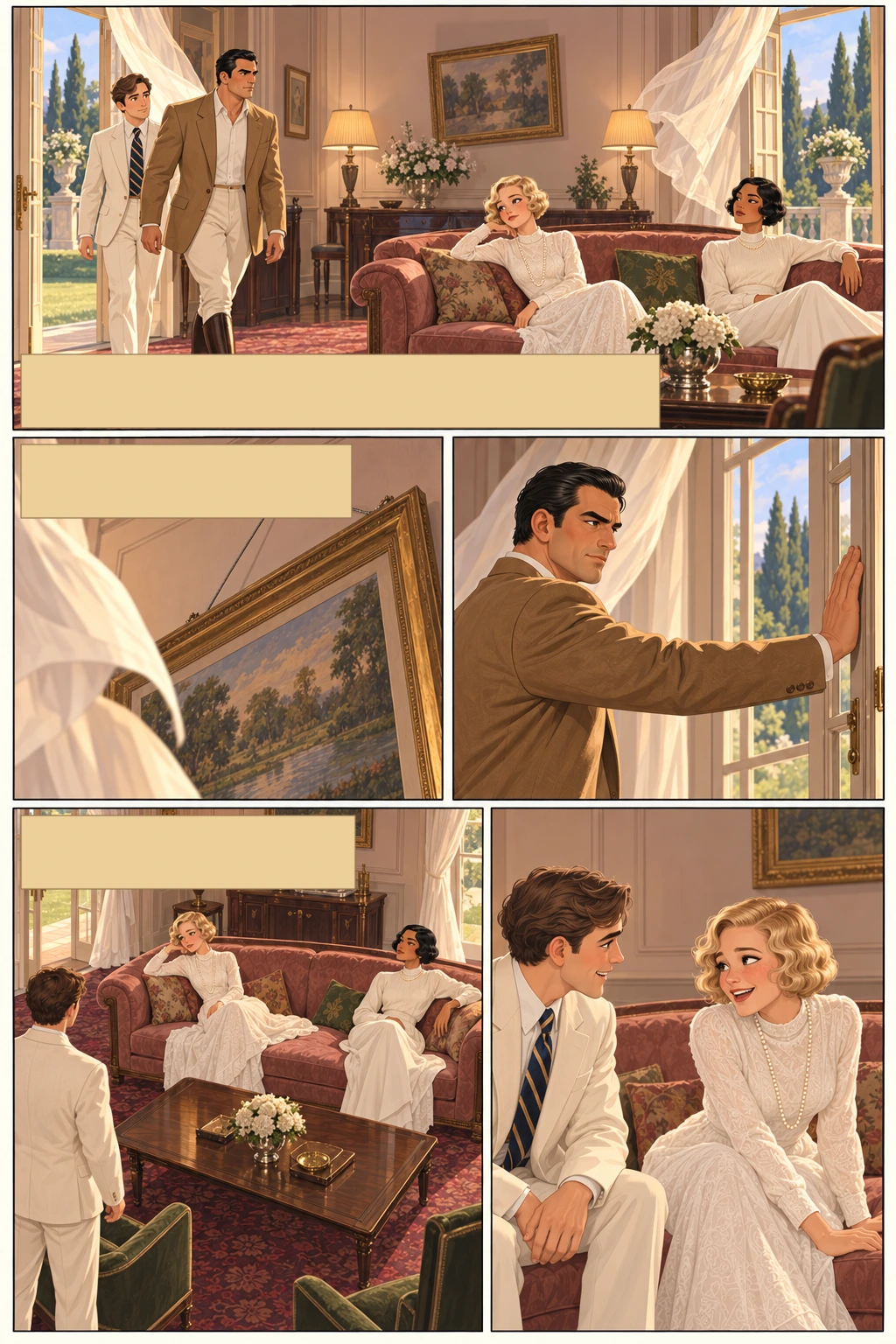 El gran Gatsby, página 5: Aquella tarde, Tom me condujo por el vestíbulo de techos altos hasta una sala luminosa de tonos rosados.