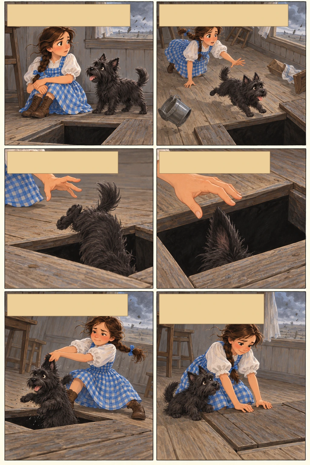 El maravilloso mago de Oz, página 6: Estaba muy oscuro y el viento aullaba de forma espantosa a su alrededor.
